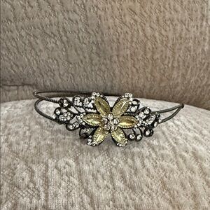 Elegant Crystal Floral Double-Band Headband in Yellow